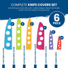Introducing Chef's Vision BladeKeepers: a vibrant collection designed specifically for the Cosmos Series Knife Set, featuring six color-coded covers for ultimate blade protection. Ranging from 8" to 3.5", each cover is perfectly labeled for chef, bread, slicing, santoku, utility, and paring knives.