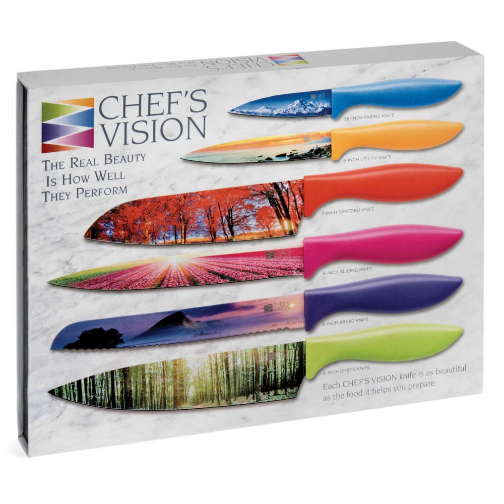 Chef's Vision Landscape 6 pc. Knife Kitchen Set Chef Colorful Art Knives