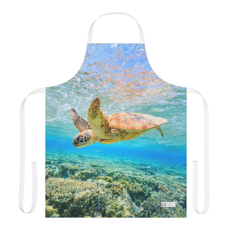 A Chef's Vision Wildlife Apron with a turtle swimming in the ocean.