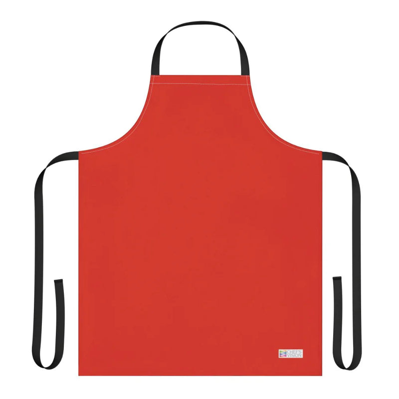 The Chef's Vision Color Apron is a plain red kitchen apron with black neck and waist straps, shown flat on a white background—a great gift idea for chefs.