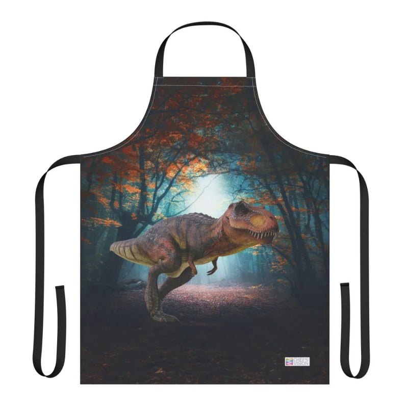 Chef's Vision Jurassic Apron features a realistic dinosaur in an autumn forest—an ideal unique gift for any dino enthusiast.