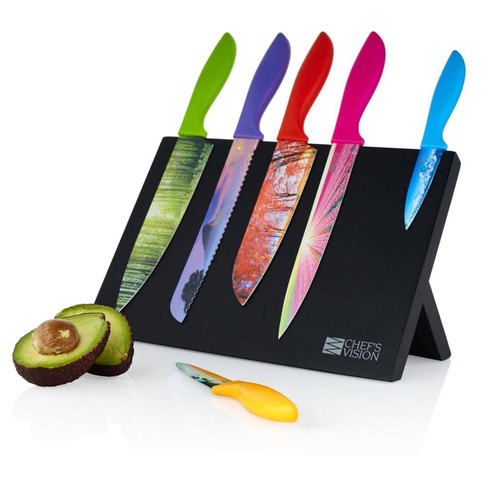 CHEF'S VISION Masterpiece Knife Set Bundled With BEHOLD Free Standing  Magnetic Holder Bamboo