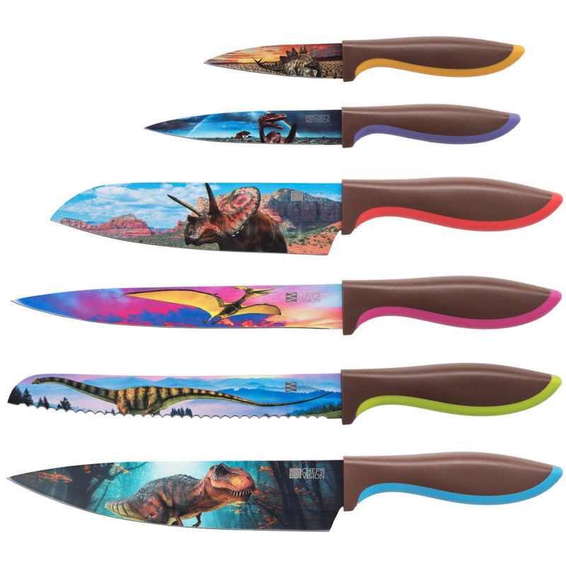 A Chef's Vision Knife Set with different designs on them.