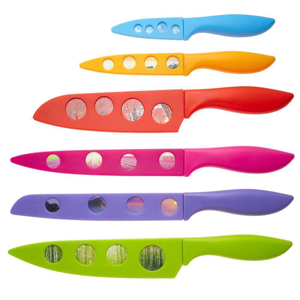 6 Stainless Steel Knife Set with Colorful Slip Covers