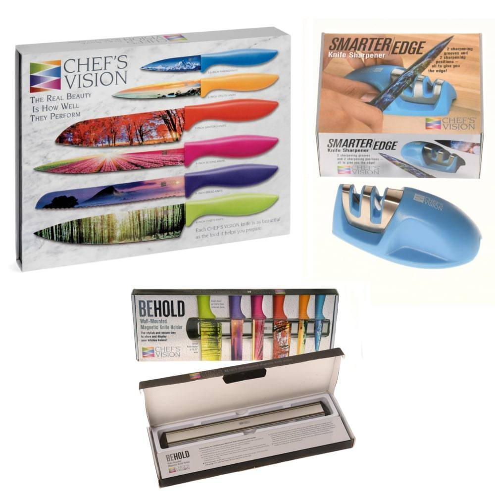 CHEF'S VISION Landscape Knife Set Bundle With BEHOLD Wall-Mounted Magnetic  Holder Silver