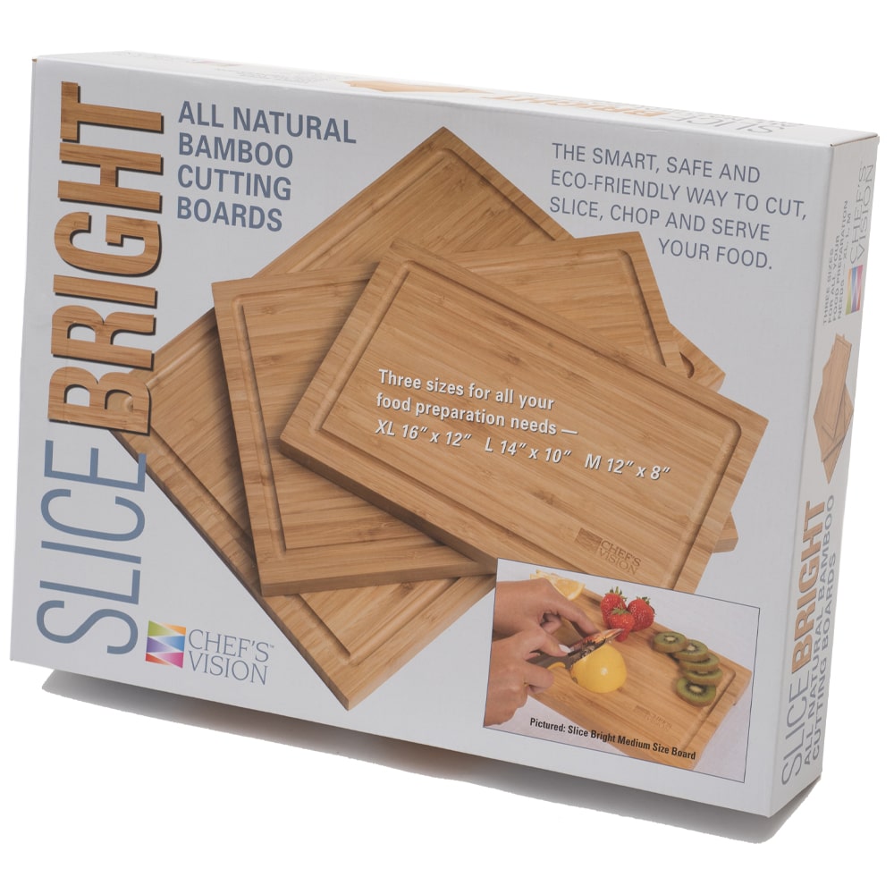 Chef's Vision Slice Bright Bamboo Cutting Boards - Set of 3.